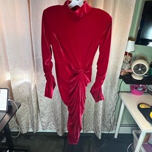 PrettyLittleThing Red Asymmetrical Ruched Bodycon Dress
